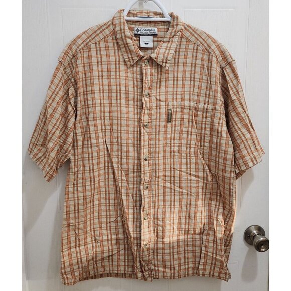 Columbia Other - Columbia Orange Plaid‎ Check Short Sleeve Button Up Shirt Size Large Cotton